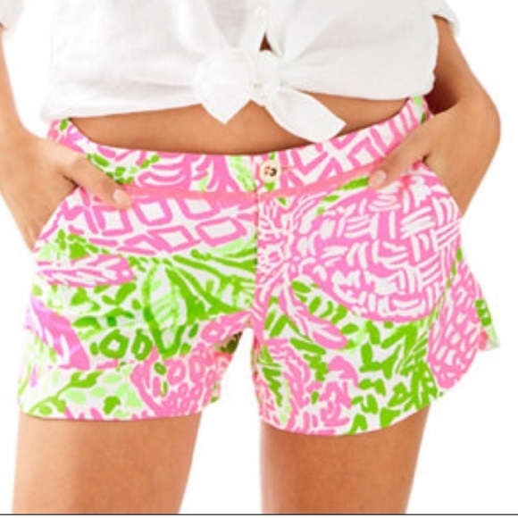 Lilly Pulitzer Pink Sunset Home Slice Adie Short Size 00 EUC! Pink White      10 - Picture 3 of 7